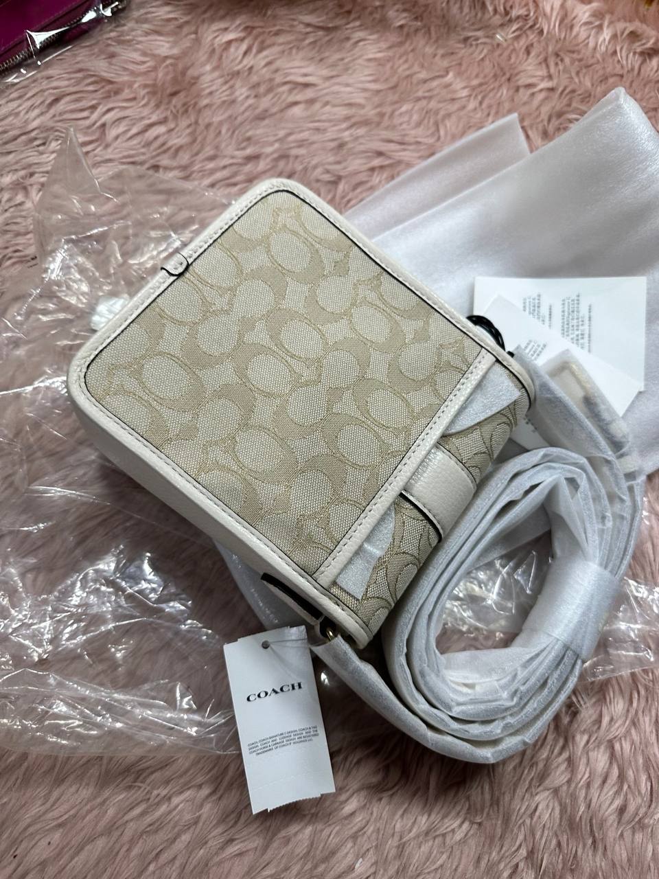 ORIG & IMPORTED COACH North/South Lonnie Phone Crossbody Small Bag In Signature Jacquard White
