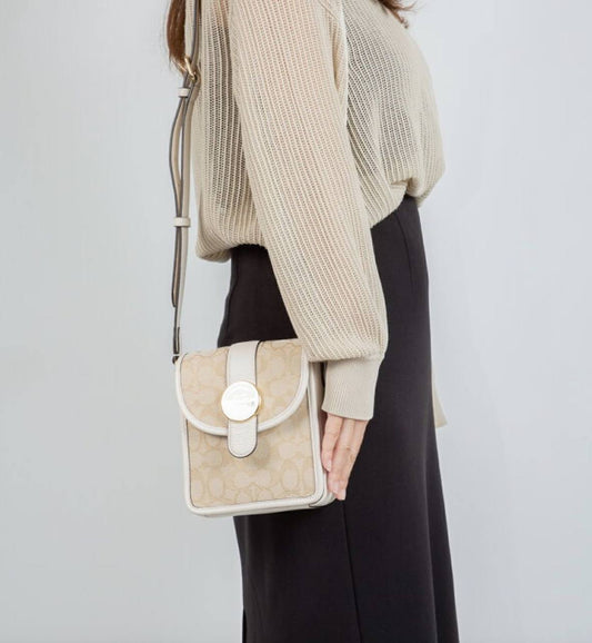 ORIG & IMPORTED COACH North/South Lonnie Phone Crossbody Small Bag In Signature Jacquard White