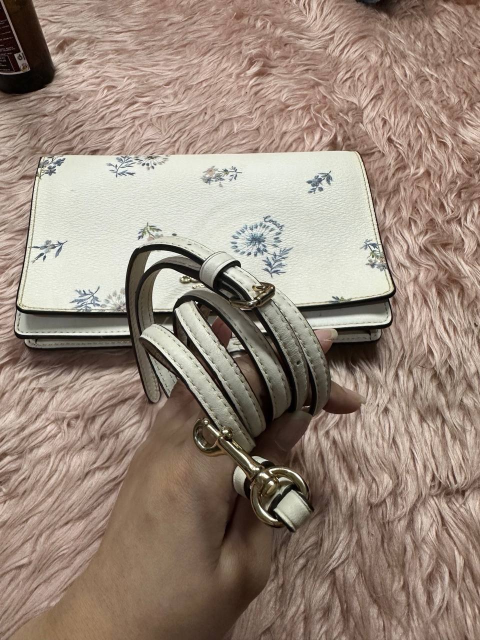 ORIG Preloved COACH Anna Foldover Crossbody Clutch Small White Bag Dandelion Floral Print