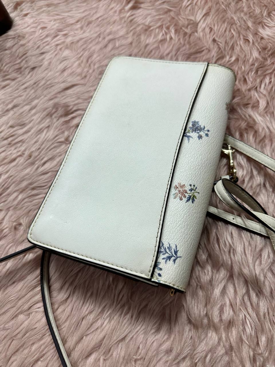 ORIG Preloved COACH Anna Foldover Crossbody Clutch Small White Bag Dandelion Floral Print