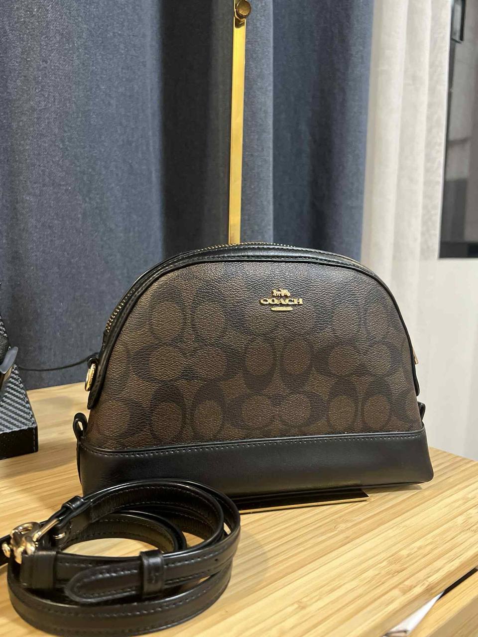 ORIG Preloved COACH Dome Crossbody Signature Brown Black Small Bag