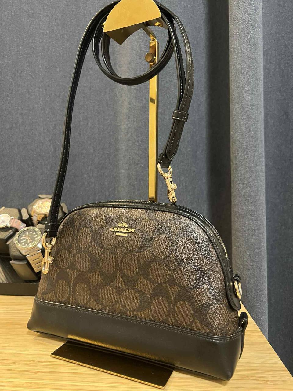ORIG Preloved COACH Dome Crossbody Signature Brown Black Small Bag