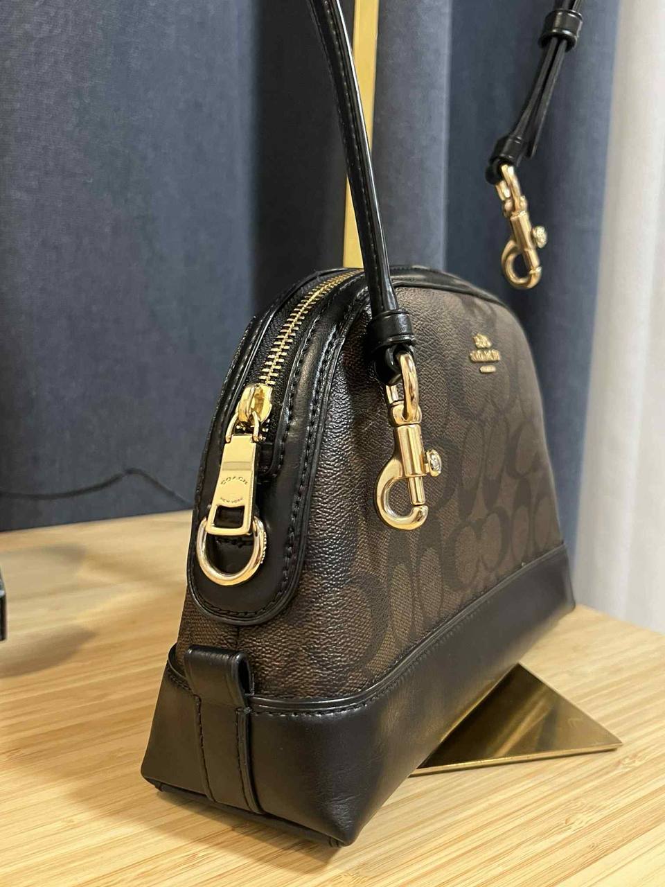 ORIG Preloved COACH Dome Crossbody Signature Brown Black Small Bag