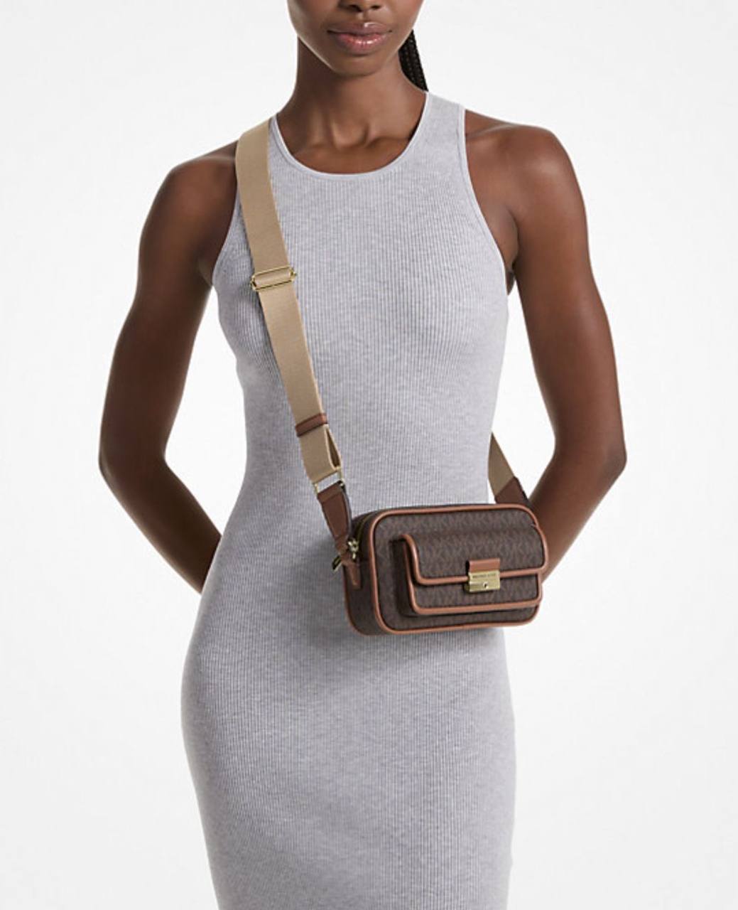 ORIG & IMPORTED Michael Kors MK Bradshaw Extra-Small XS Camera Crossbody Bag Black Brown