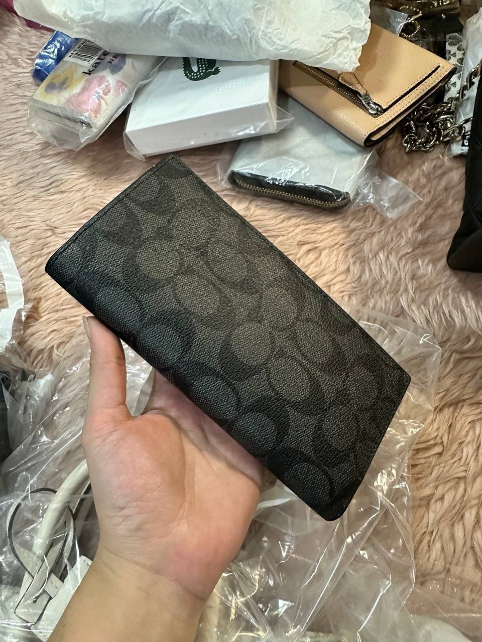 ORIG & IMPORTED COACH Breast Pocket Men Long Wallet In Signature Canvas Black