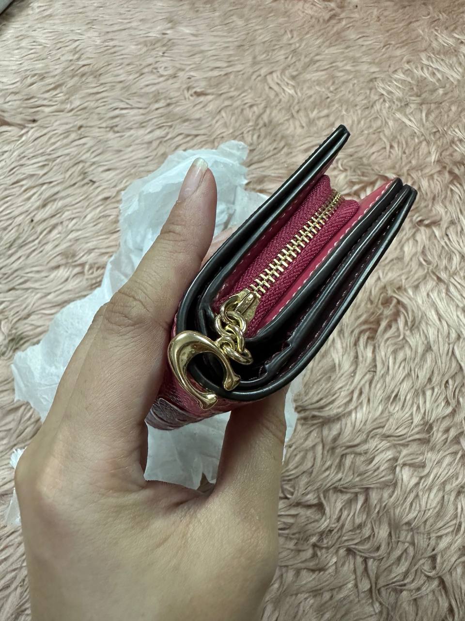 ORIG Preloved COACH Snap Wallet In Signature Leather Pink