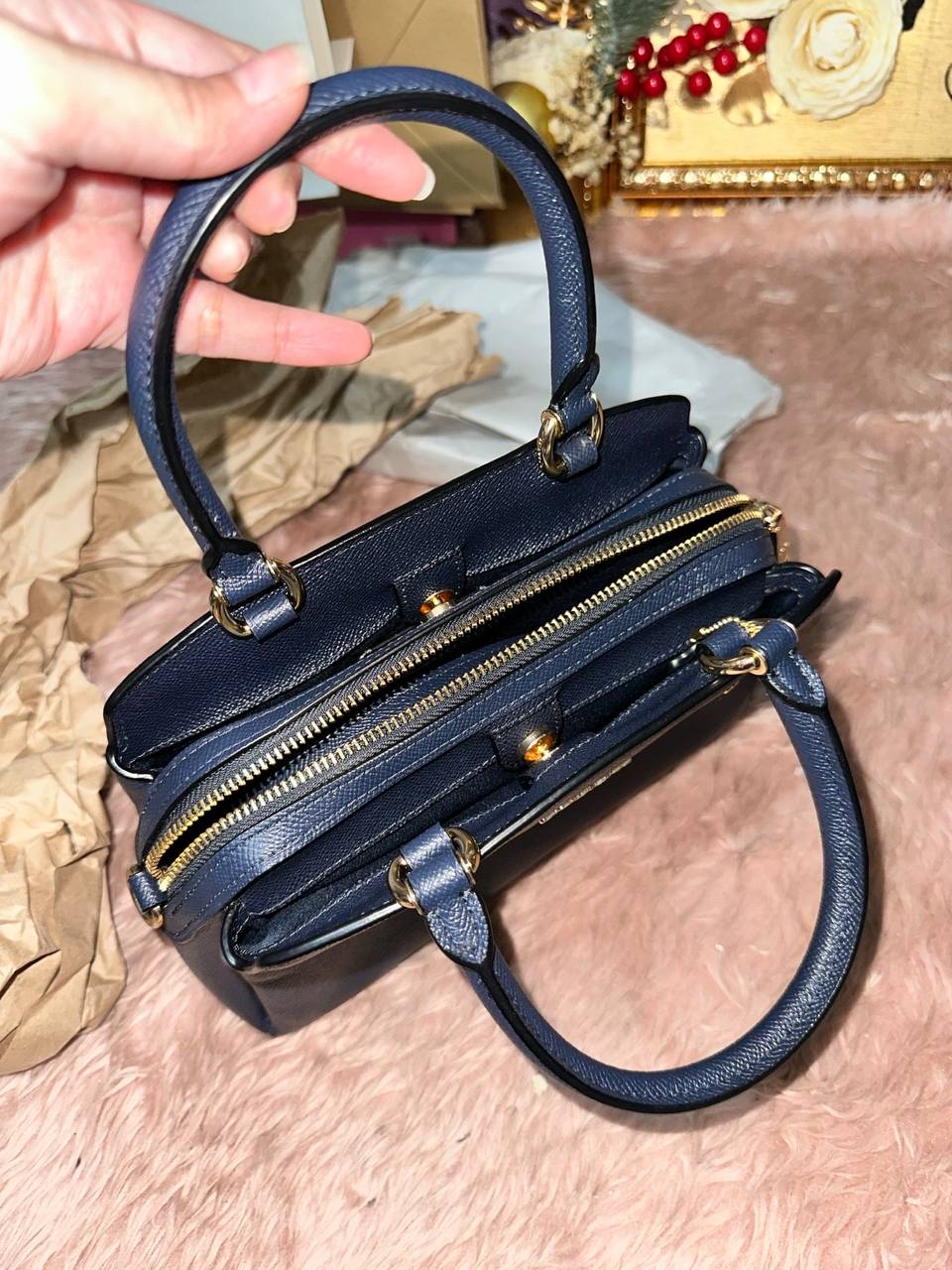 ORIG Preloved COACH Mini Lillie Carryall Satchel Bag Navy Blue