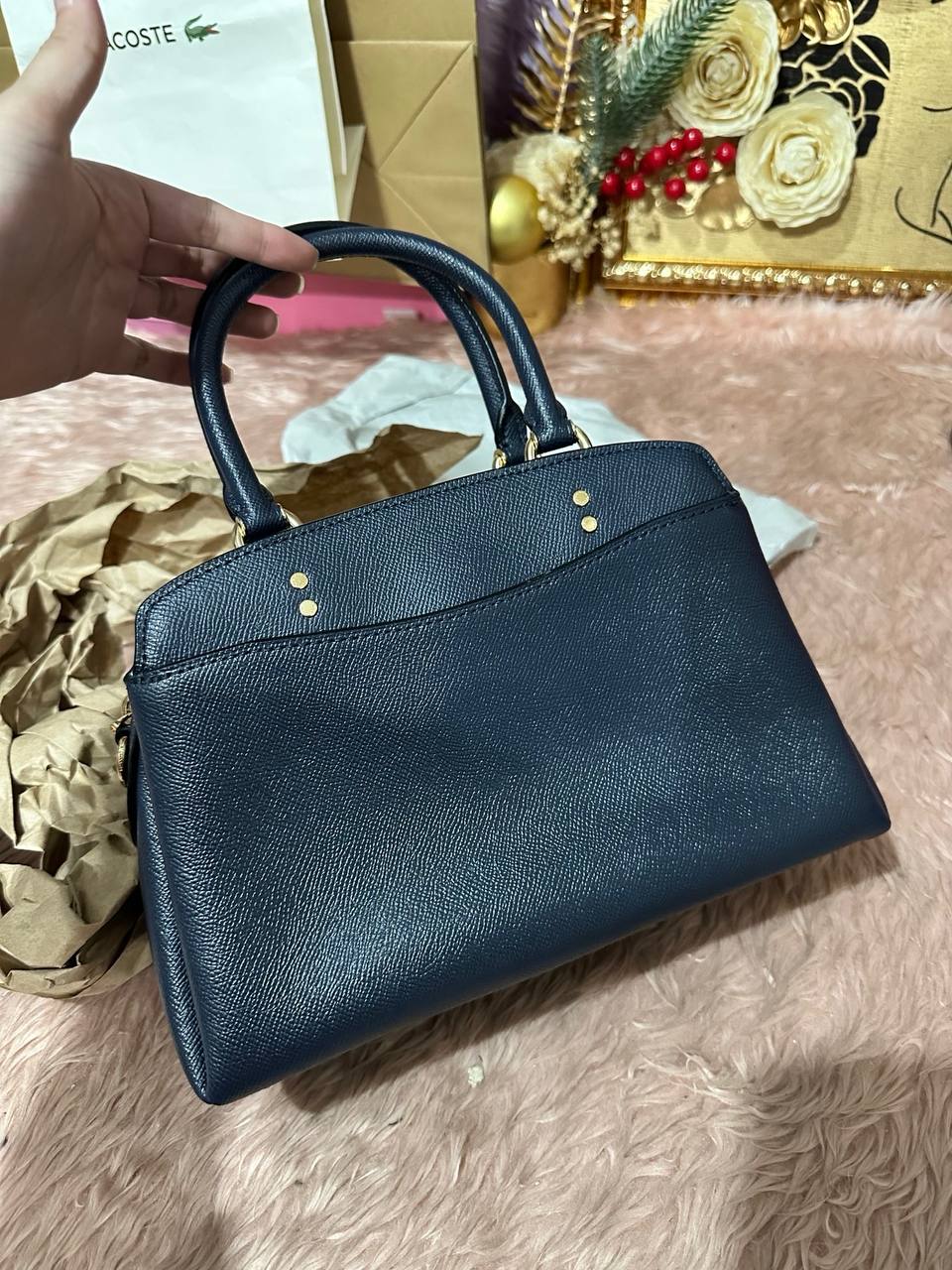 ORIG Preloved COACH Mini Lillie Carryall Satchel Bag Navy Blue