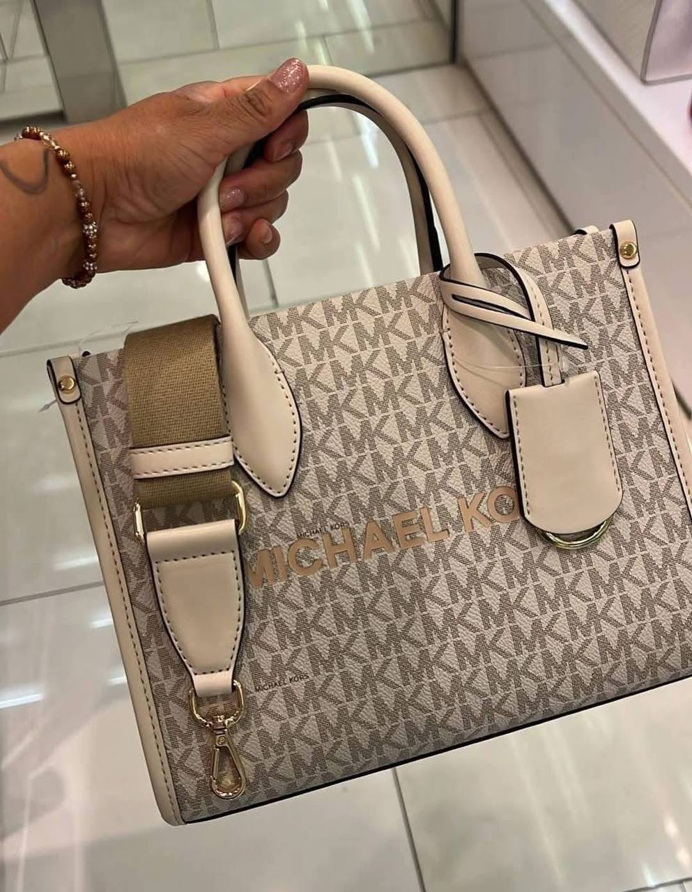 ORIG & IMPORTED Michael Kors MK Mirella Small Signature Logo Crossbody Bag Vanilla White