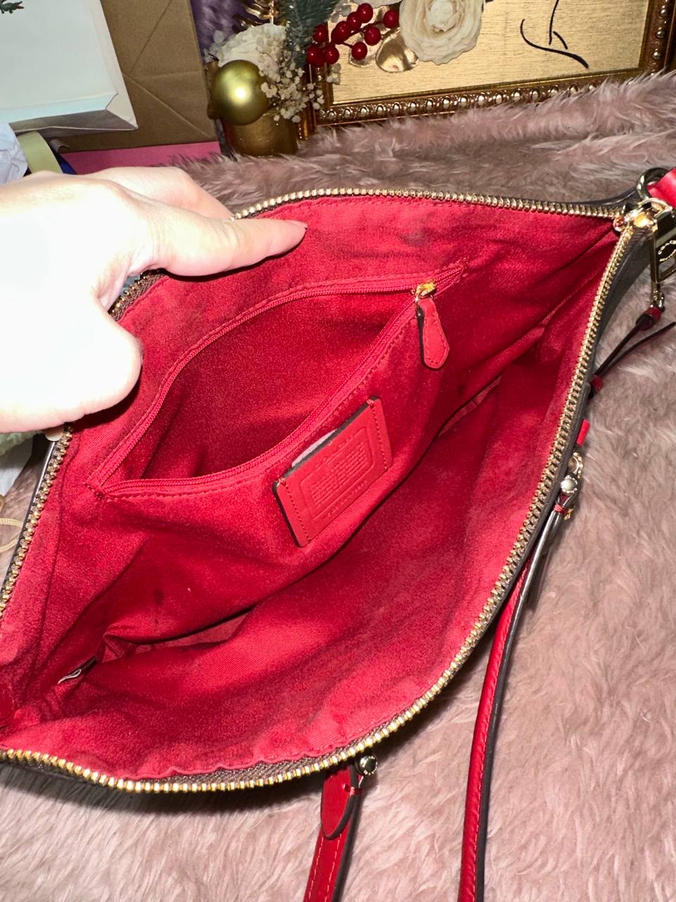 ORIG Preloved COACH Prairie Satchel In Signature Canvas Brown/Red Bag