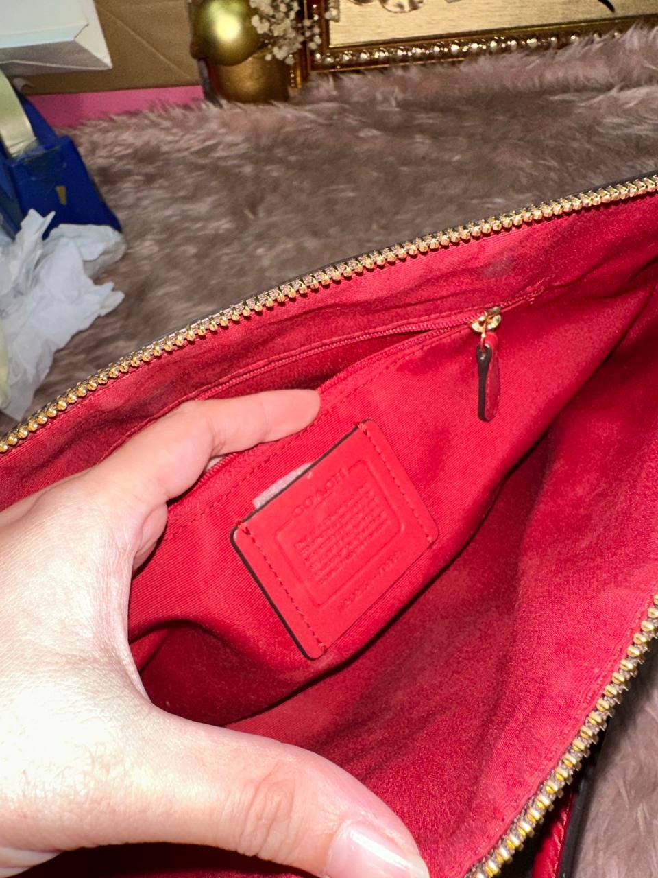 ORIG Preloved COACH Prairie Satchel In Signature Canvas Brown/Red Bag