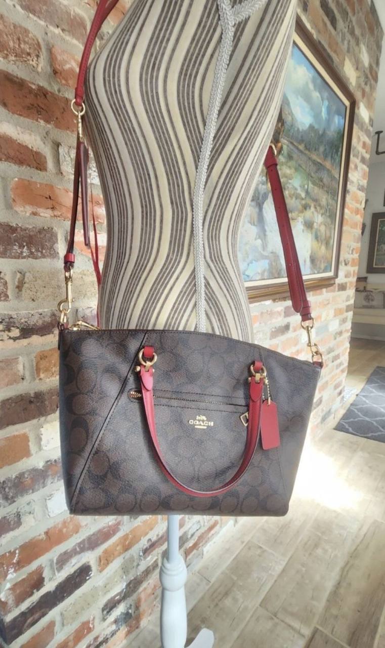 ORIG Preloved COACH Prairie Satchel In Signature Canvas Brown/Red Bag