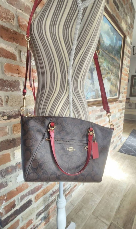 ORIG Preloved COACH Prairie Satchel In Signature Canvas Brown/Red Bag