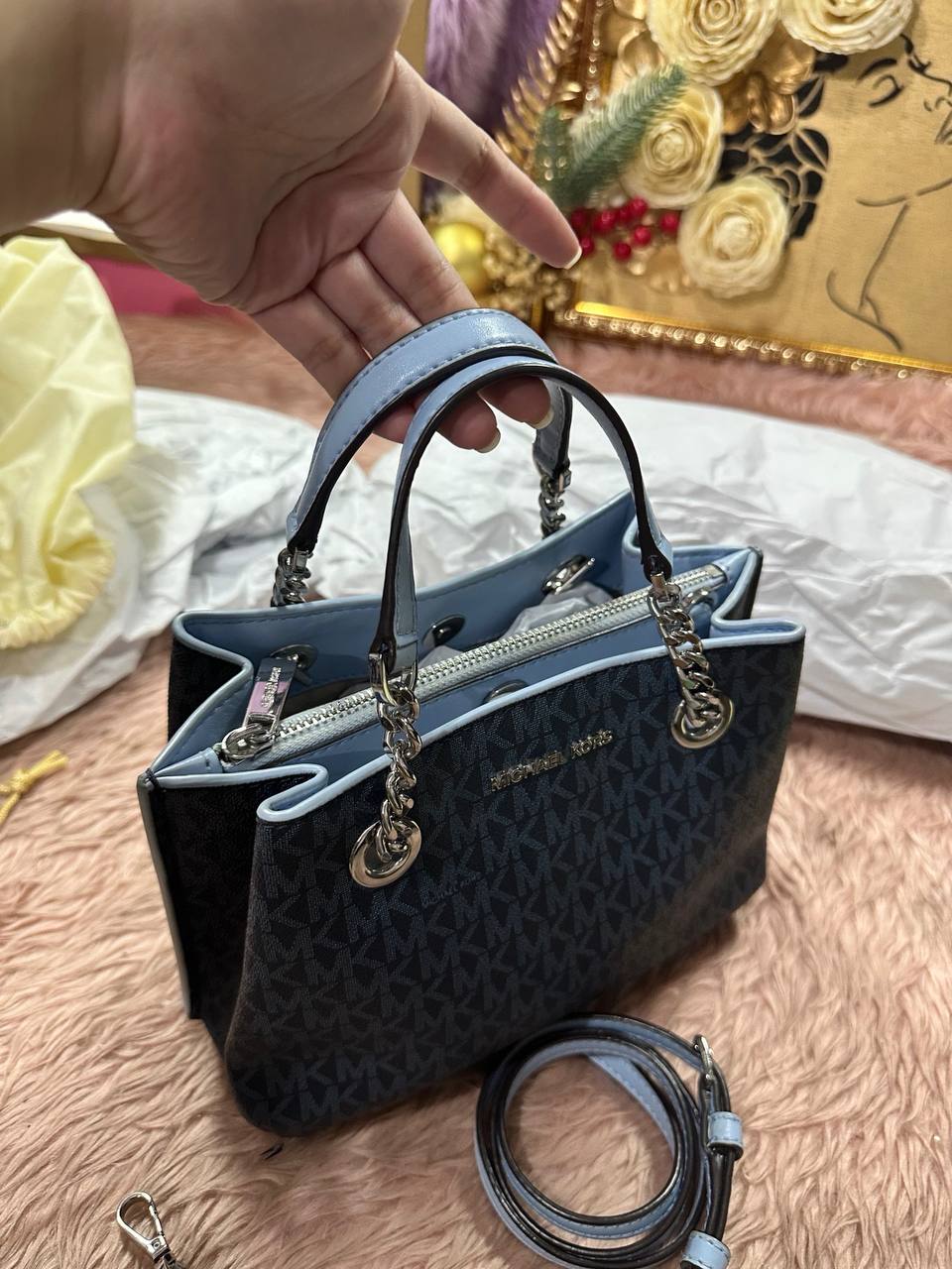 ORIG Preloved Michael Kors MK Teagan Small Crossbody Small Blue Bag