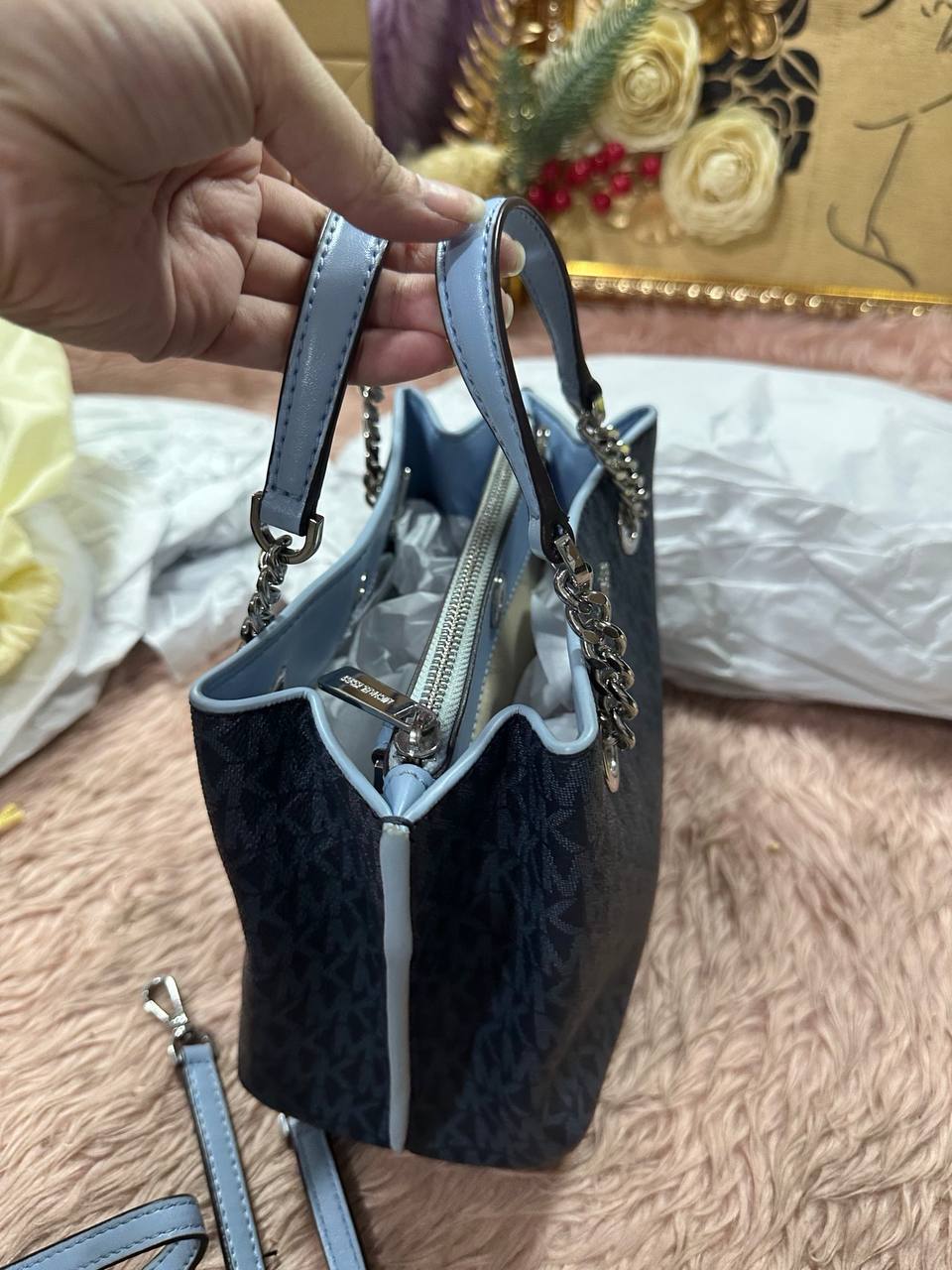 ORIG Preloved Michael Kors MK Teagan Small Crossbody Small Blue Bag