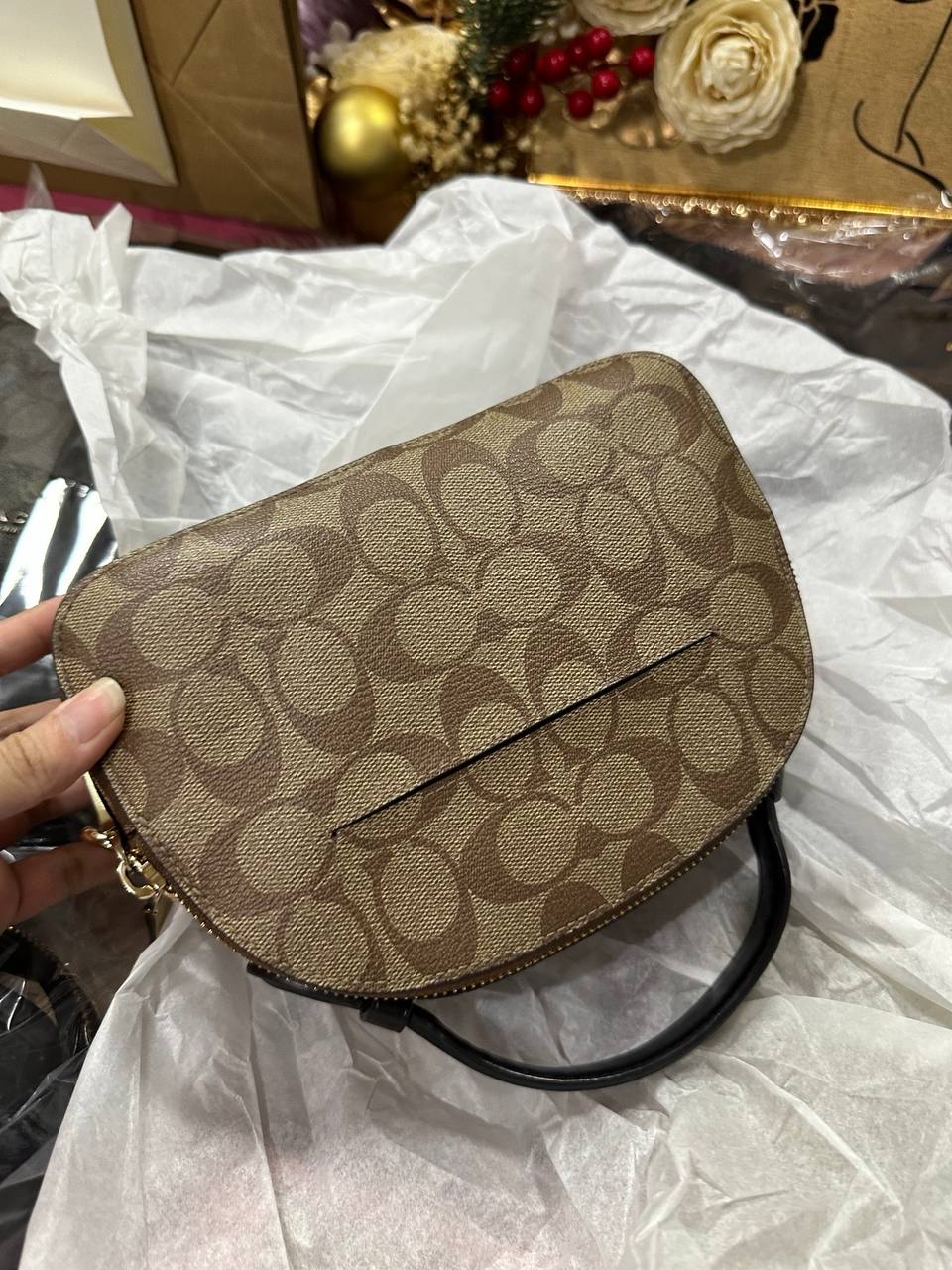 ORIG Preloved RARE COACH Serena Satchel In Signature Canvas Khaki Brown Small Bag