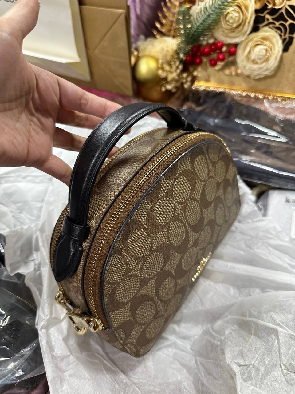 ORIG Preloved RARE COACH Serena Satchel In Signature Canvas Khaki Brown Small Bag