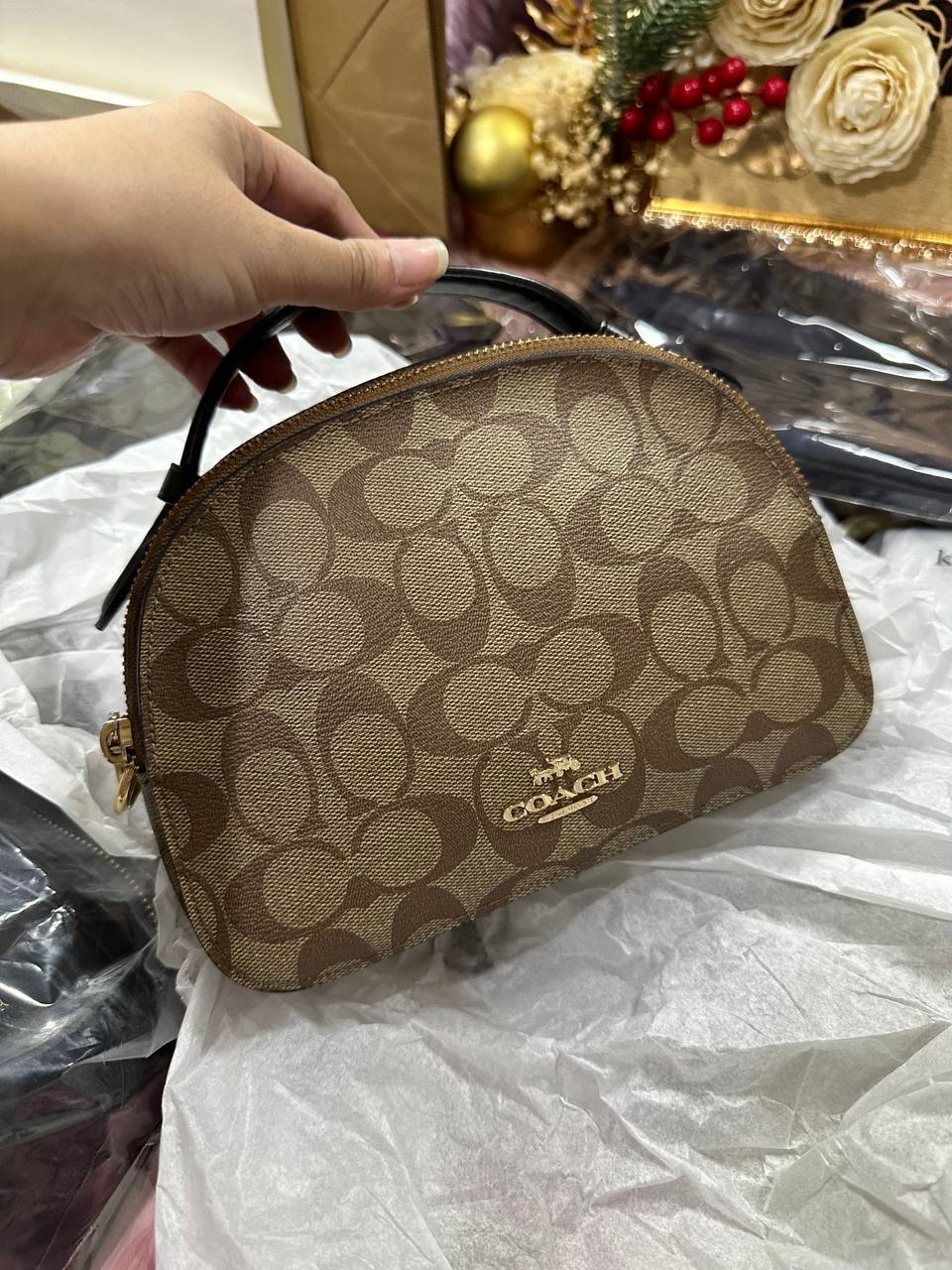 ORIG Preloved RARE COACH Serena Satchel In Signature Canvas Khaki Brown Small Bag