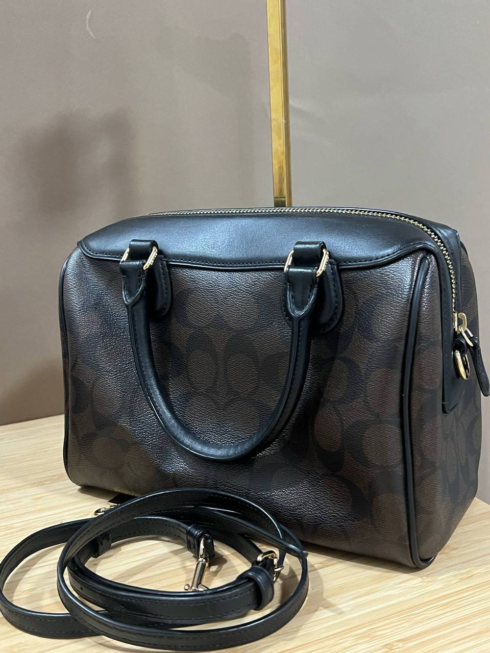 ORIG Preloved RARE COACH Mini Bennett Satchel In Signature Canvas Small Brown Bag