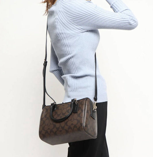 ORIG Preloved RARE COACH Mini Bennett Satchel In Signature Canvas Small Brown Bag
