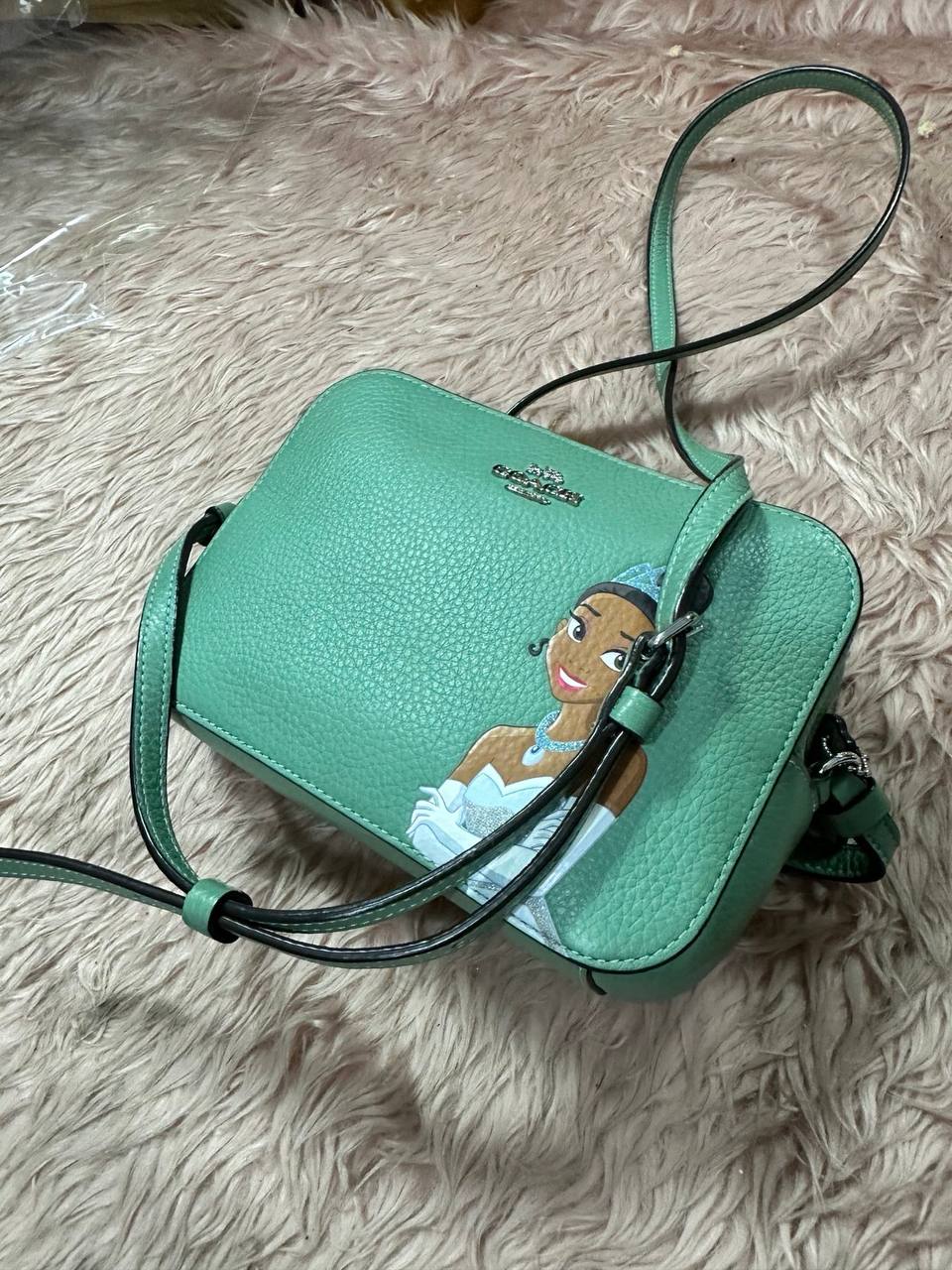 ORIG Preloved Disney X Coach RARE Mini Camera Bag With Tiana Green Small Bag
