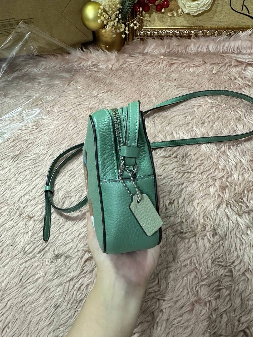 ORIG Preloved Disney X Coach RARE Mini Camera Bag With Tiana Green Small Bag