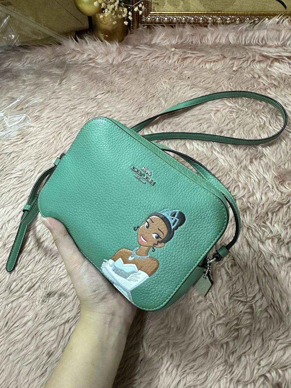ORIG Preloved Disney X Coach RARE Mini Camera Bag With Tiana Green Small Bag