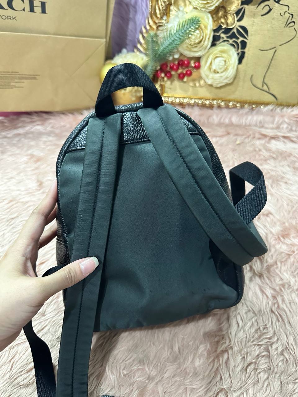 ORIG Preloved COACH Mini Charlie Backpack with studs small black bag