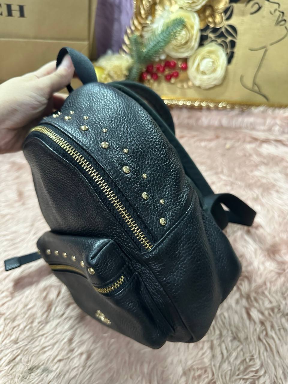 ORIG Preloved COACH Mini Charlie Backpack with studs small black bag