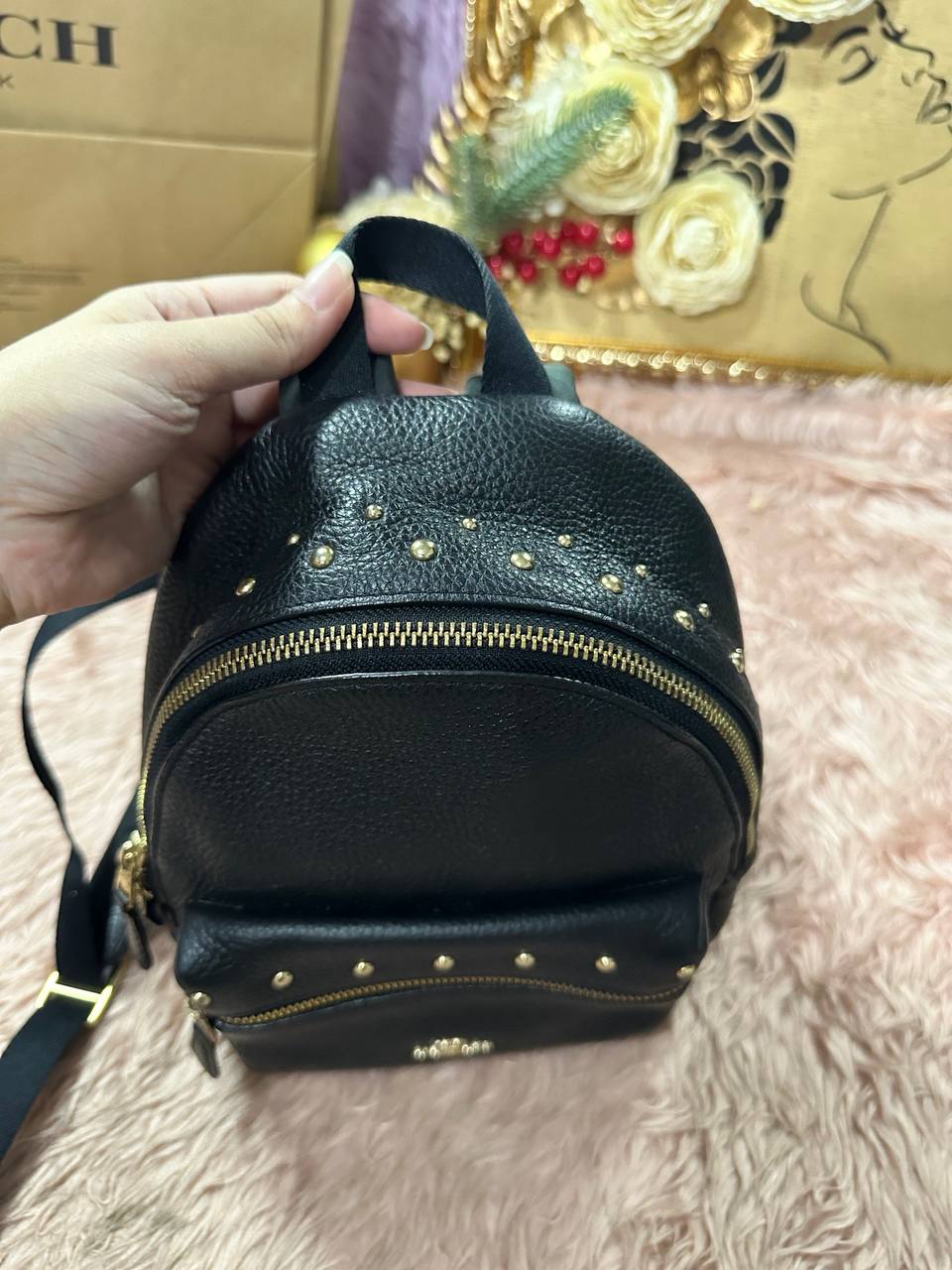 ORIG Preloved COACH Mini Charlie Backpack with studs small black bag