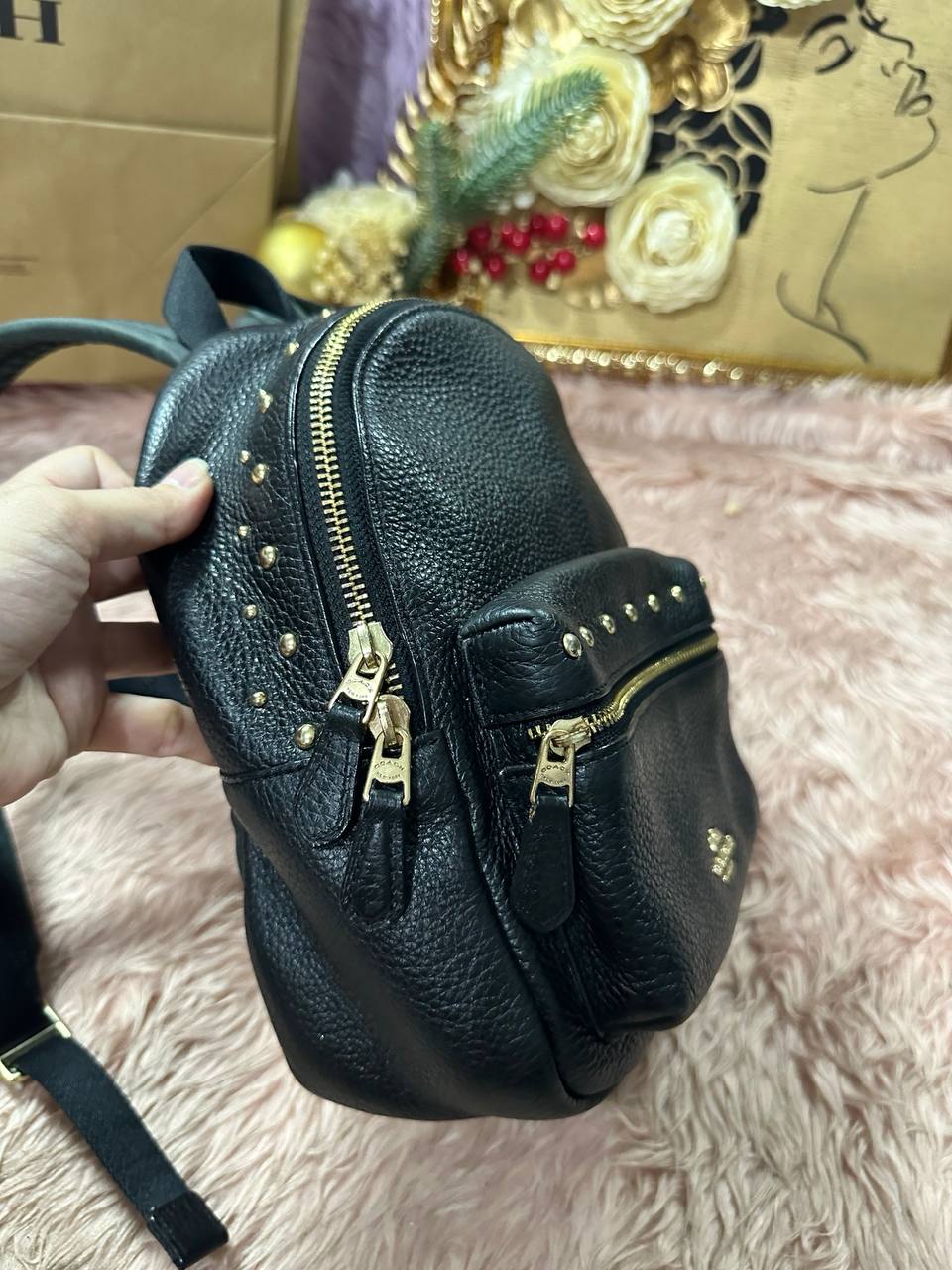 ORIG Preloved COACH Mini Charlie Backpack with studs small black bag