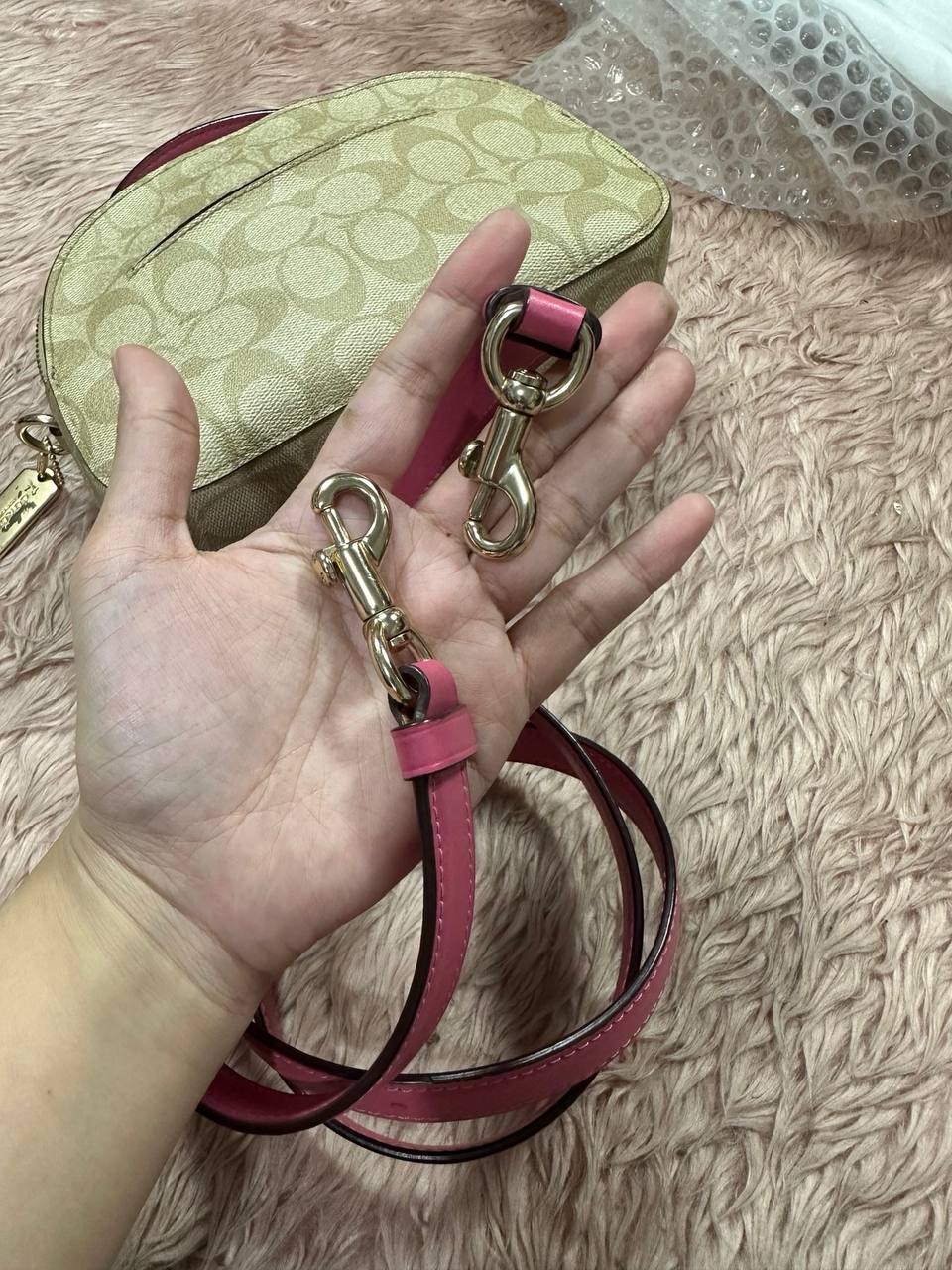 ORIG Preloved COACH Serena Satchel In Signature Canvas in Light Khaki/Pink Small Bag