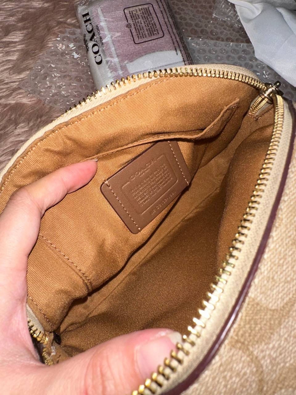 ORIG Preloved COACH Serena Satchel In Signature Canvas in Light Khaki/Pink Small Bag
