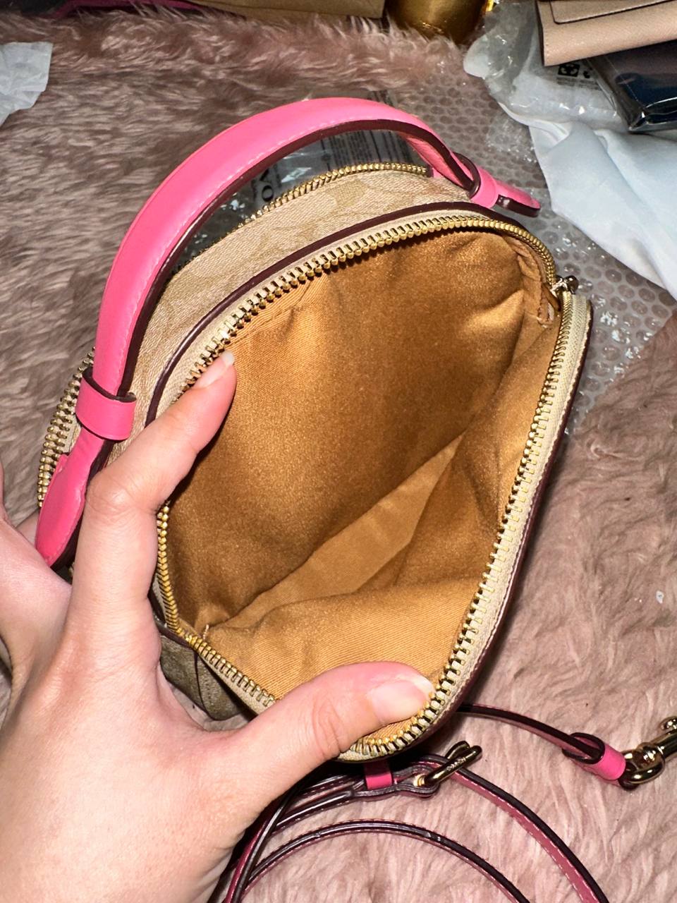 ORIG Preloved COACH Serena Satchel In Signature Canvas in Light Khaki/Pink Small Bag