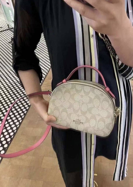 ORIG Preloved COACH Serena Satchel In Signature Canvas in Light Khaki/Pink Small Bag