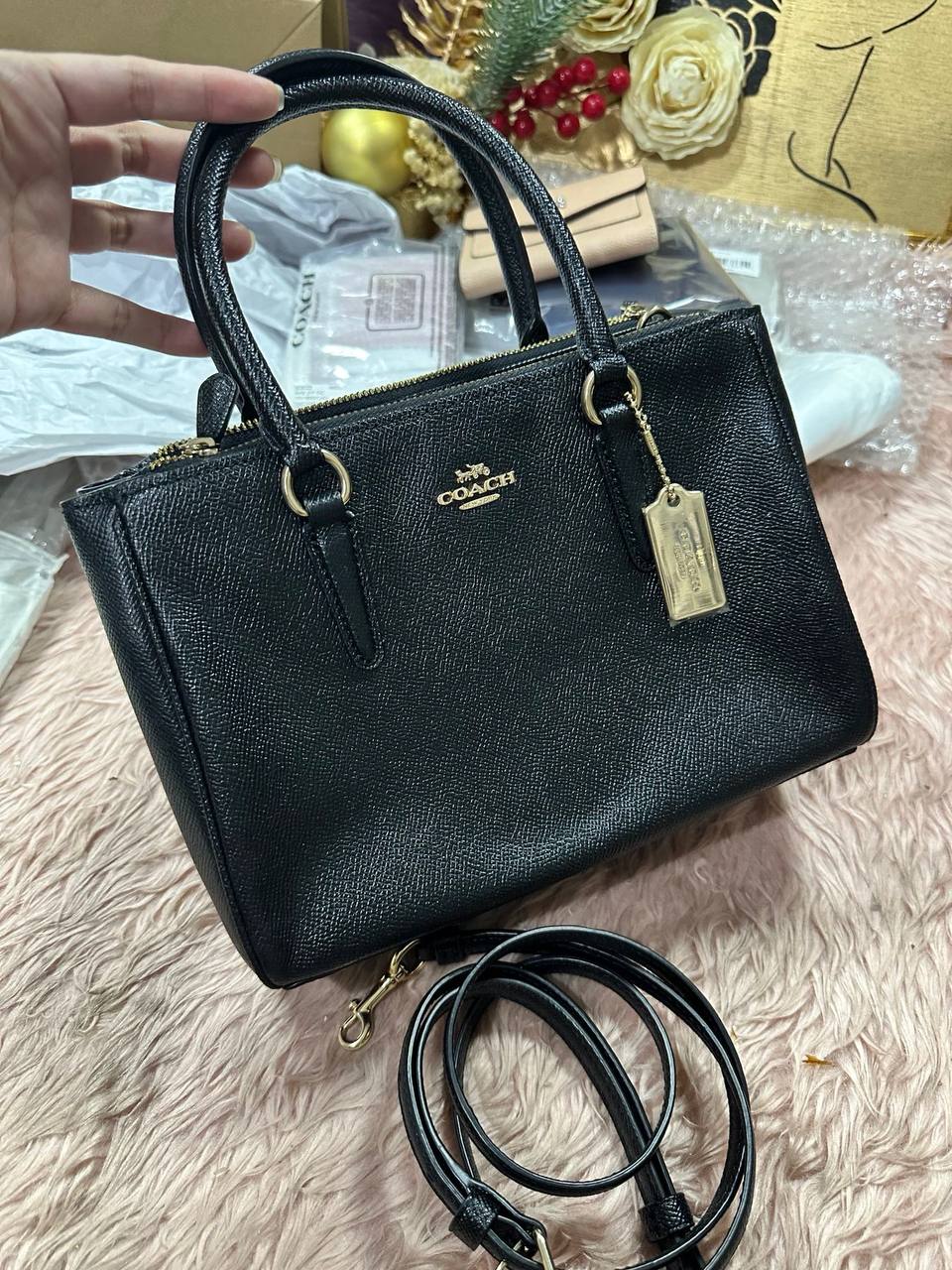 ORIG Preloved COACH Mini Surrey Carryall Black Small Bag