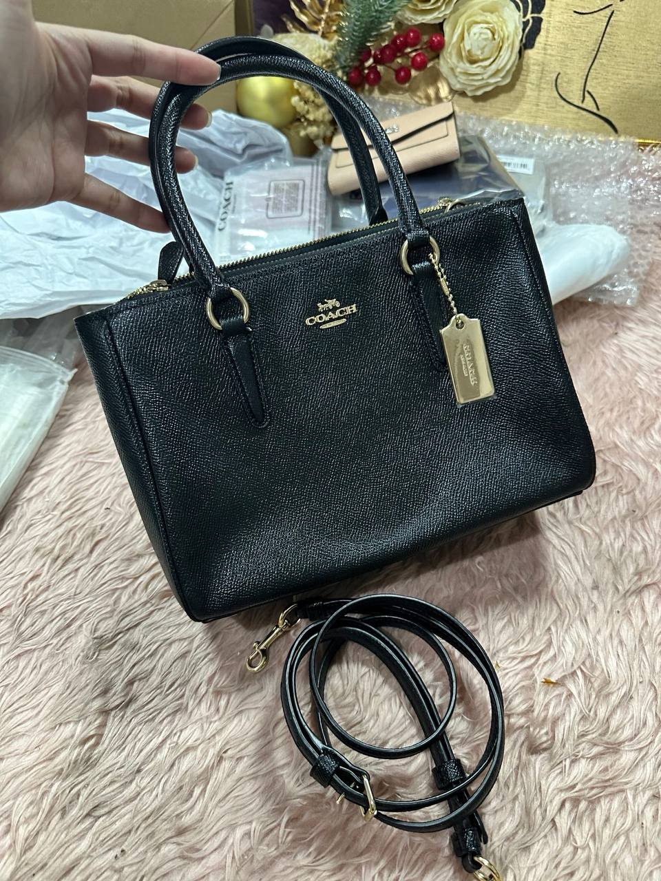 ORIG Preloved COACH Mini Surrey Carryall Black Small Bag