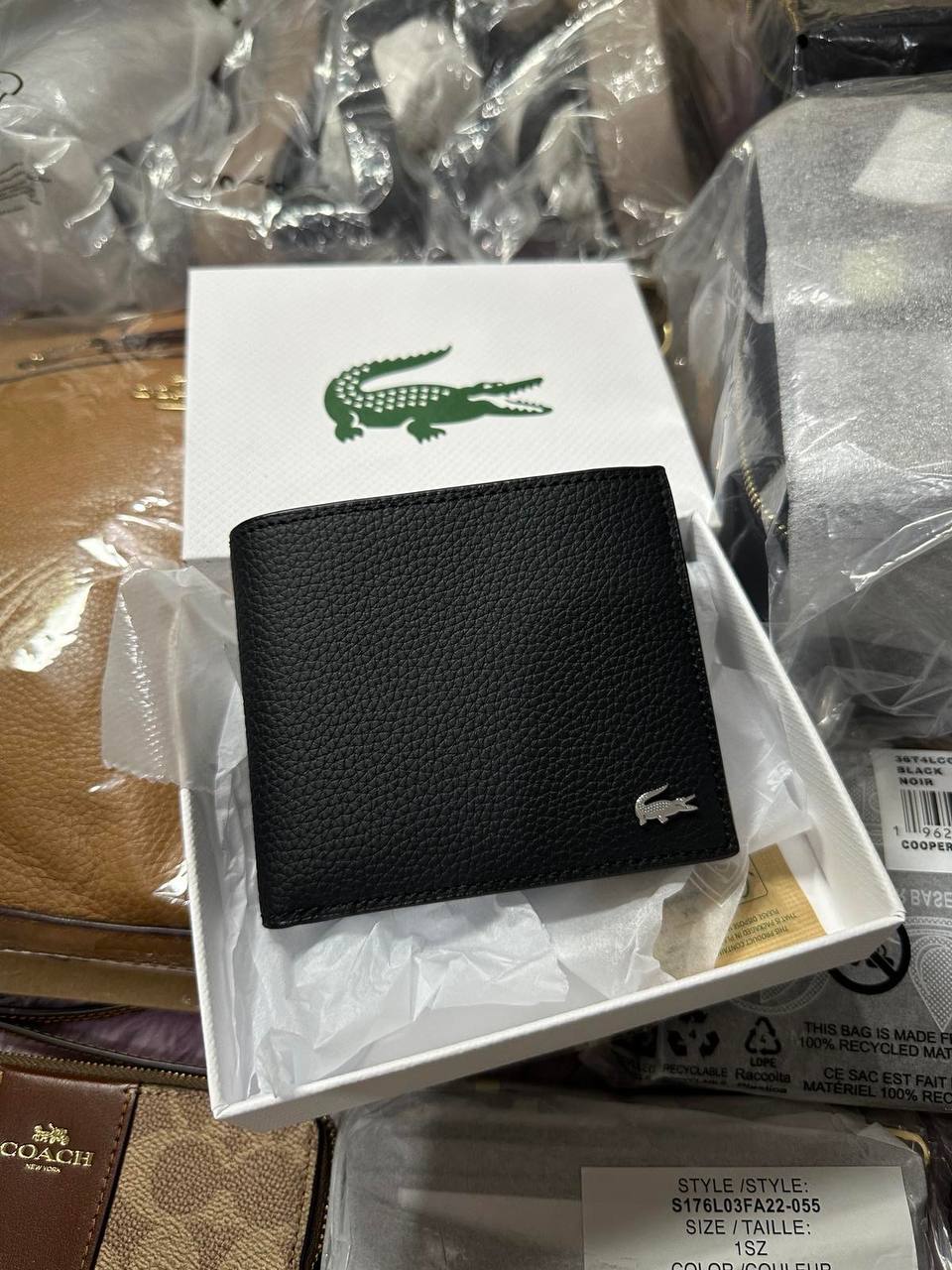 ORIG & IMPORTED Lacoste Medium Billfold Coin Black Men Wallet NH4774OR