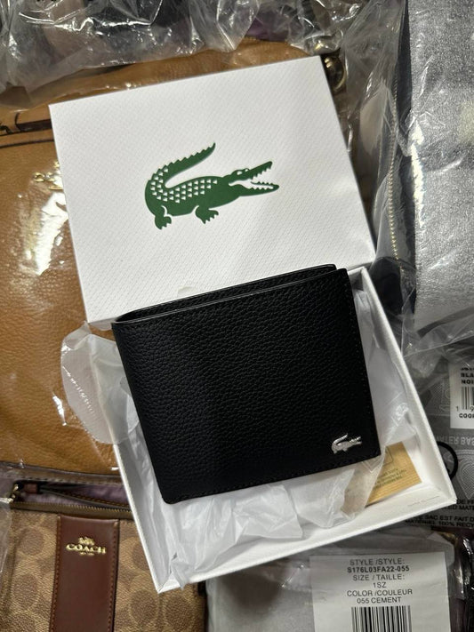 ORIG & IMPORTED Lacoste Medium Billfold Coin Black Men Wallet NH4774OR