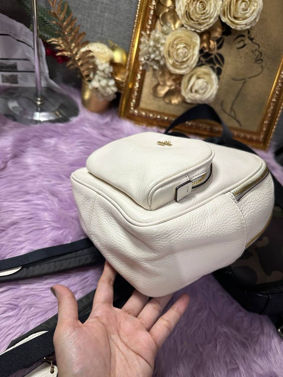 ORIG Preloved Coach Mini Court Backpack White Bag