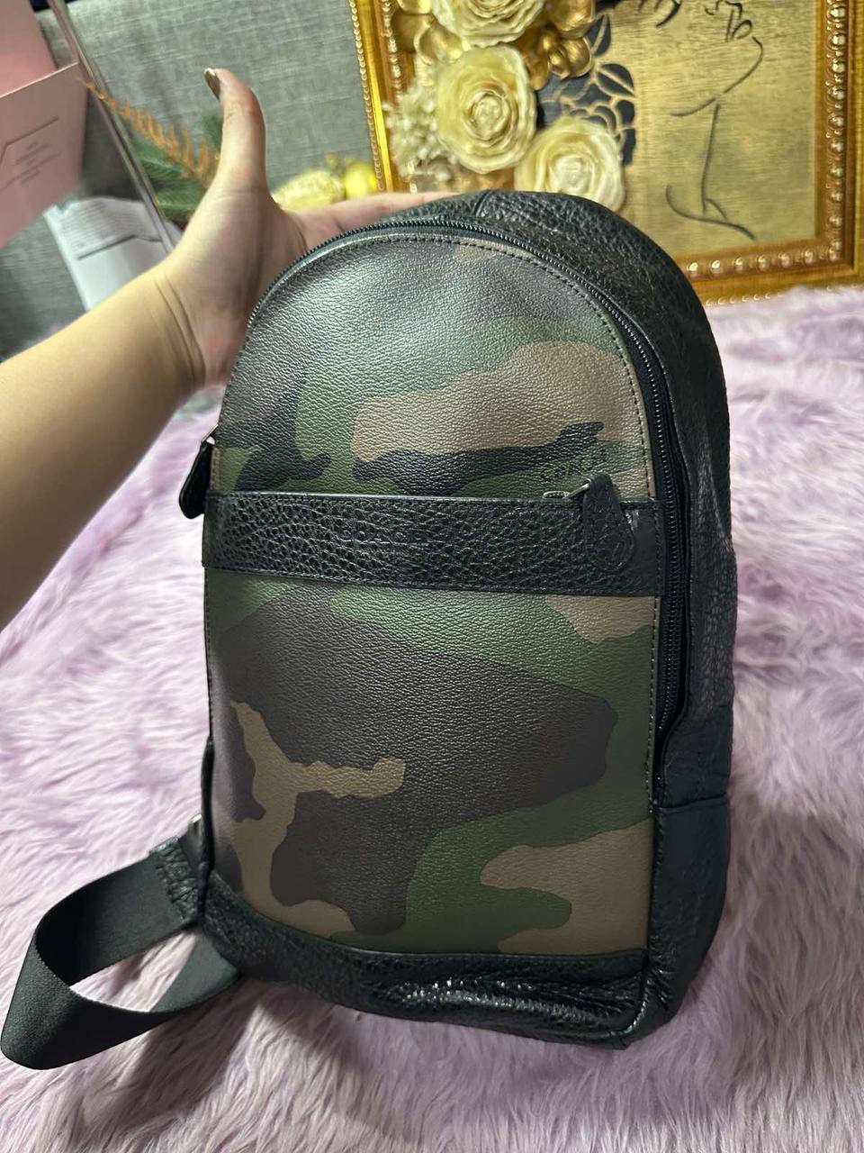 ORIG Preloved Coach Charles Pack with Camo Print Green Men Bag