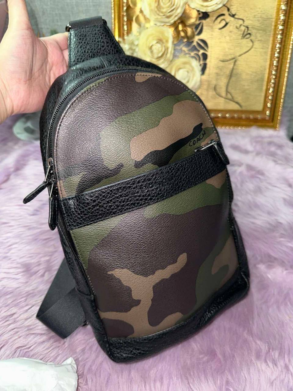 ORIG Preloved Coach Charles Pack with Camo Print Green Men Bag