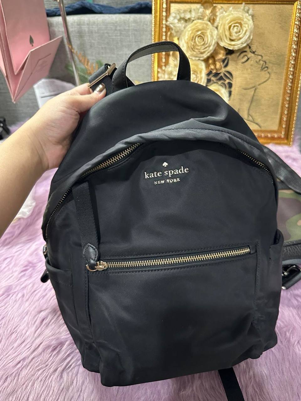 ORIG Preloved KateSpade KS Chelsea Medium Backpack Black Nylon Bag