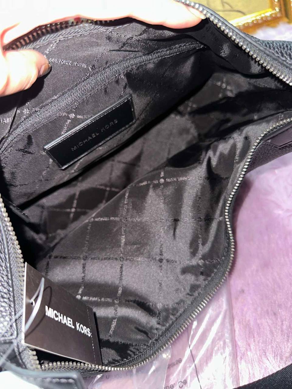 ORIG & IMPORTED Michael Kors MK Cooper Pebbled Leather Crescent Black Bag