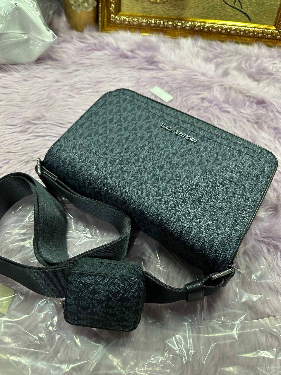 ORIG & IMPORTED Michael Kors MK Cooper Mini Signature Logo Crossbody Men Blue Bag With Pouch