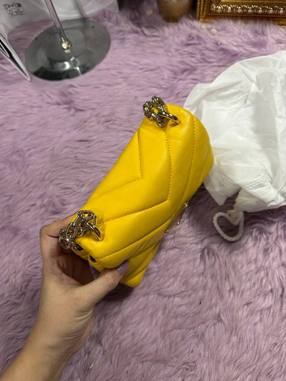 ORIG Preloved Michael Kors MK Cece Small Quilted Leather Convertible Shoulder Yellow Bag