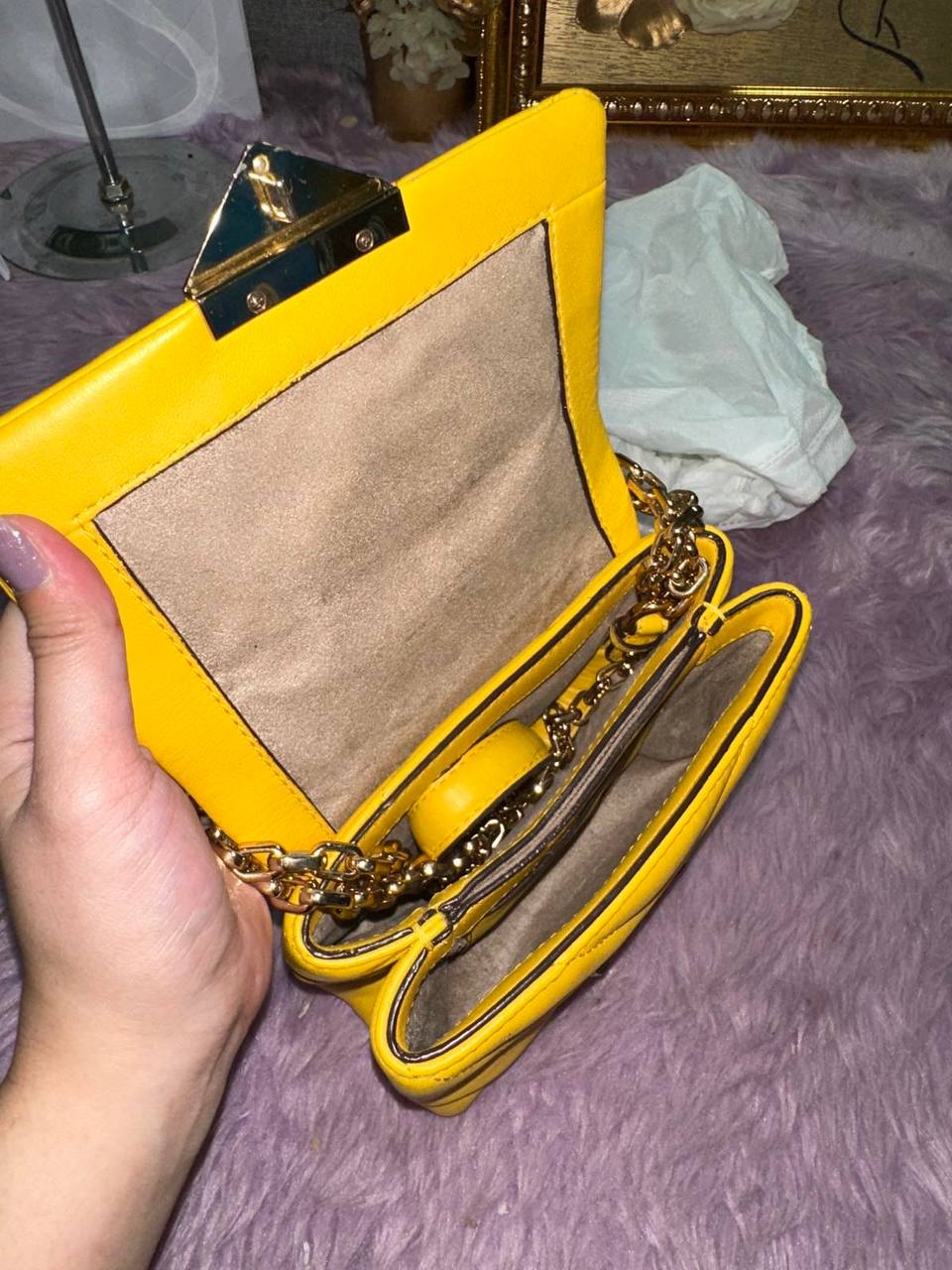 ORIG Preloved Michael Kors MK Cece Small Quilted Leather Convertible Shoulder Yellow Bag