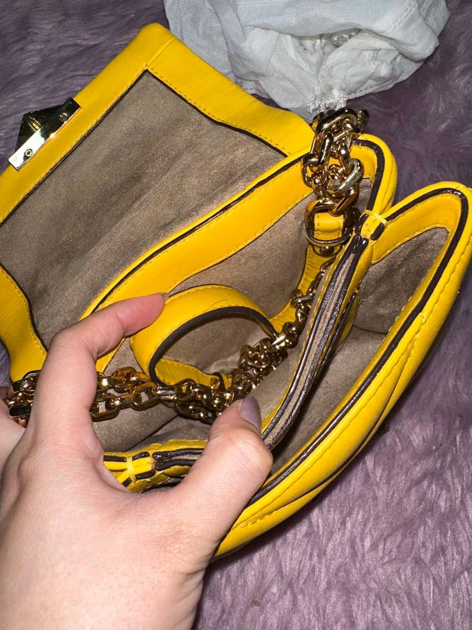 ORIG Preloved Michael Kors MK Cece Small Quilted Leather Convertible Shoulder Yellow Bag