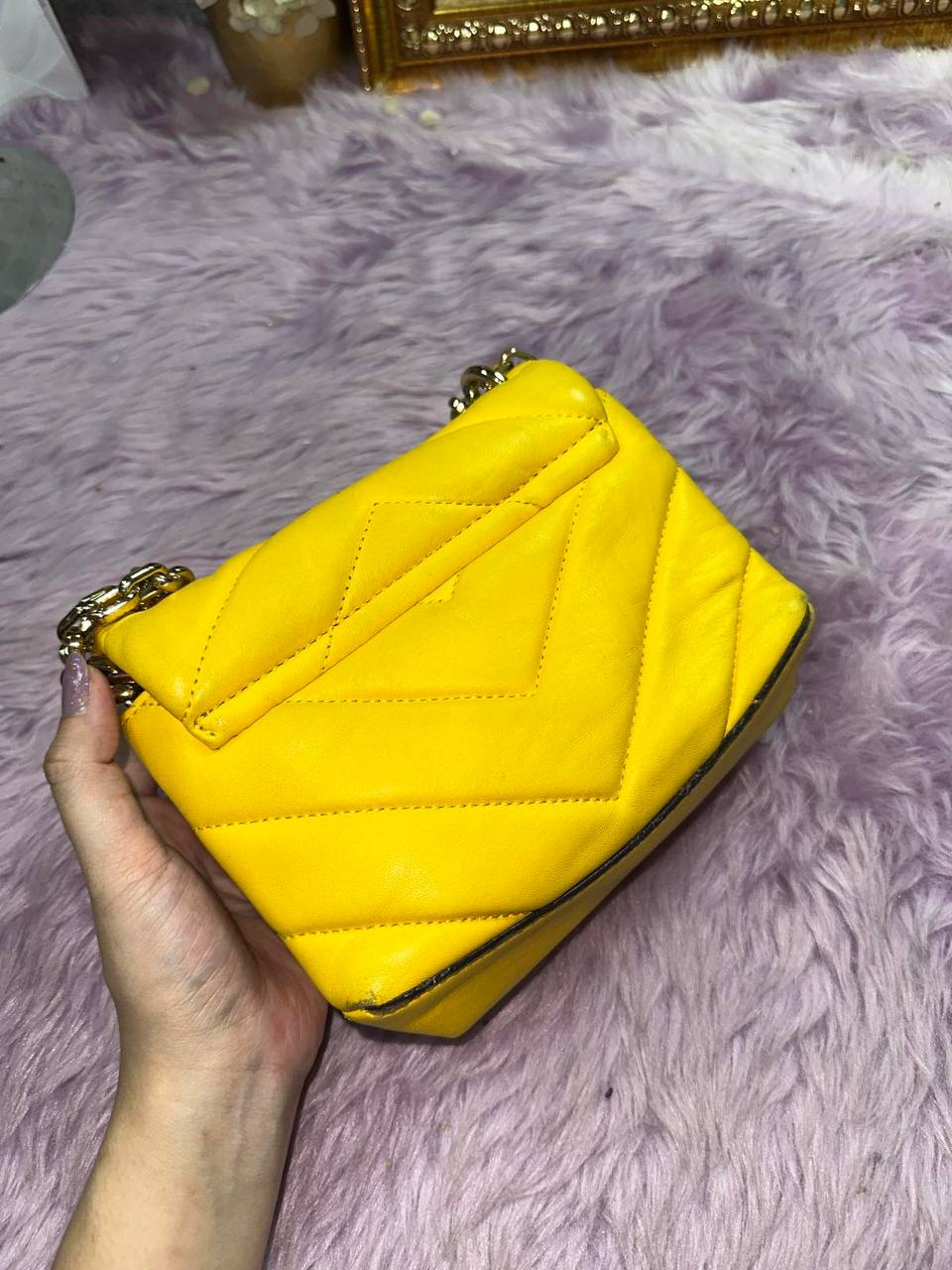 ORIG Preloved Michael Kors MK Cece Small Quilted Leather Convertible Shoulder Yellow Bag