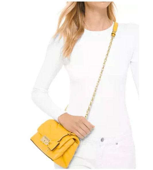 ORIG Preloved Michael Kors MK Cece Small Quilted Leather Convertible Shoulder Yellow Bag